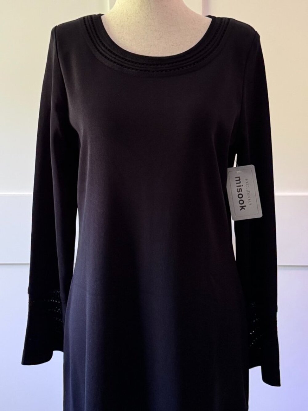 Misook Classic Black Flared Long Sleeve Knit Midi Dress, NWT, Never Worn,Size: S - Picture 7 of 12